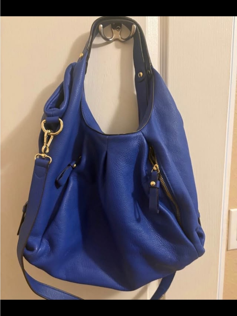 Vince Camuto Blue Leather Hobo Bag with Gold Hardware